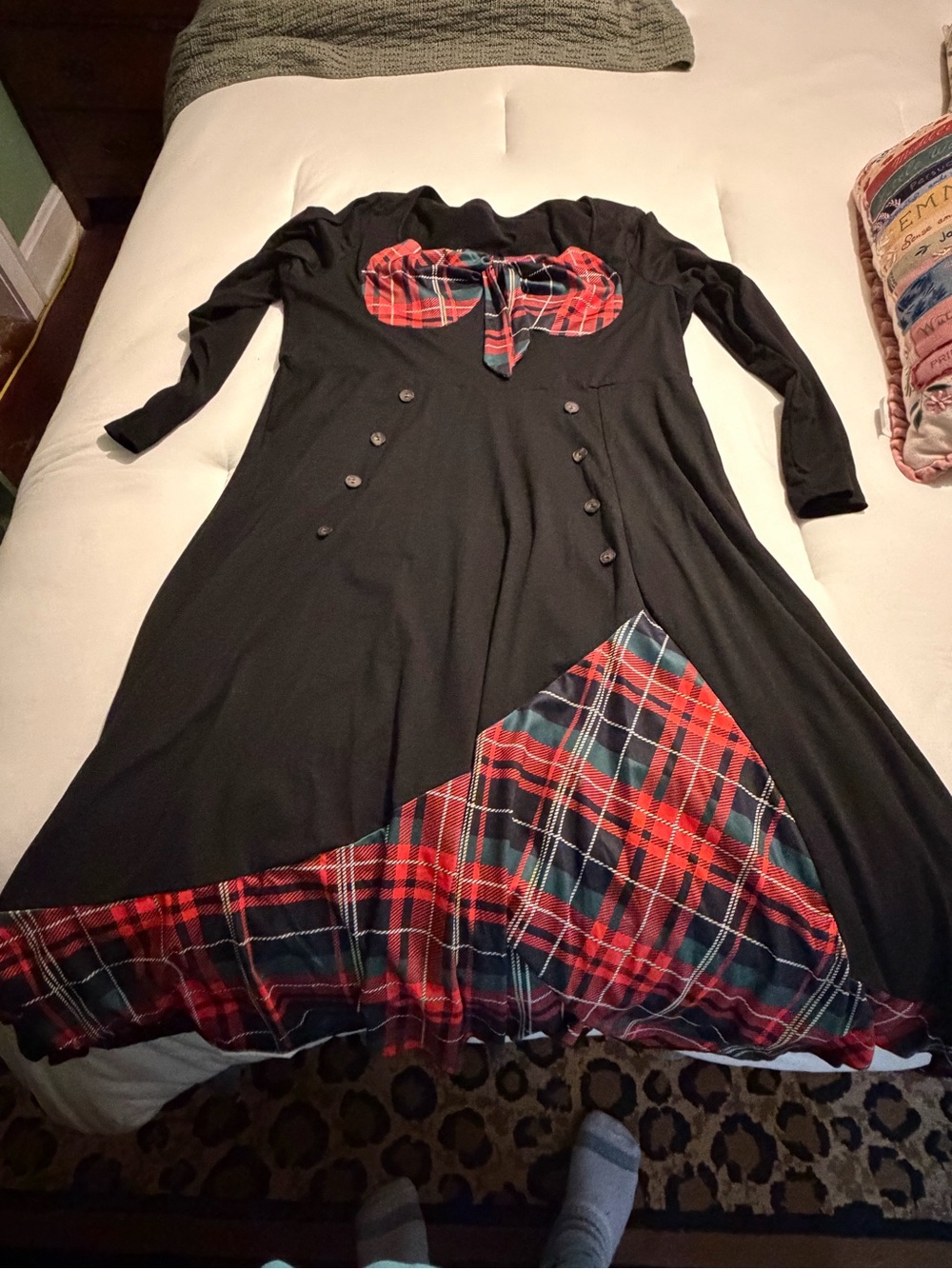 Black Dress with Red Plaid Accents - Women Christmas